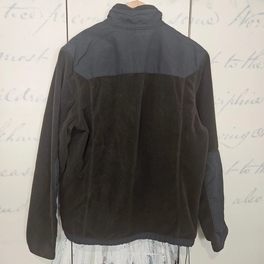 Eddie Bauer Mens Full Zip Fleece Jacket Brown Gray Woven Overlay Large 7862